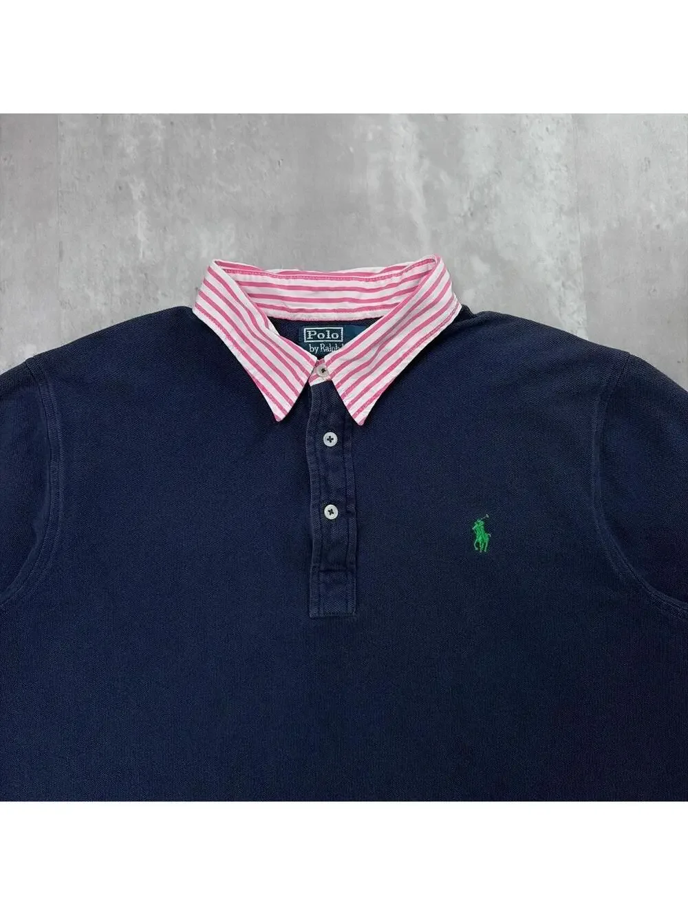 Vintage 90s Navy Polo Ralph Lauren Striped Collar Polo Shirt